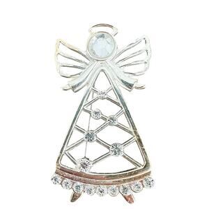 Silver tone jewel studded angel pin brooch